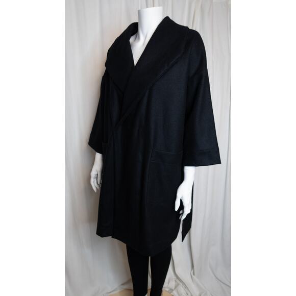 ALI GOLDEN Black Wool Kimono Oversized Coat ONE SIZE - Picture 1 of 10